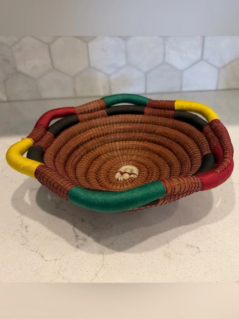 Handwoven Decorative Coiled Basket - Multicolor Brown Accent